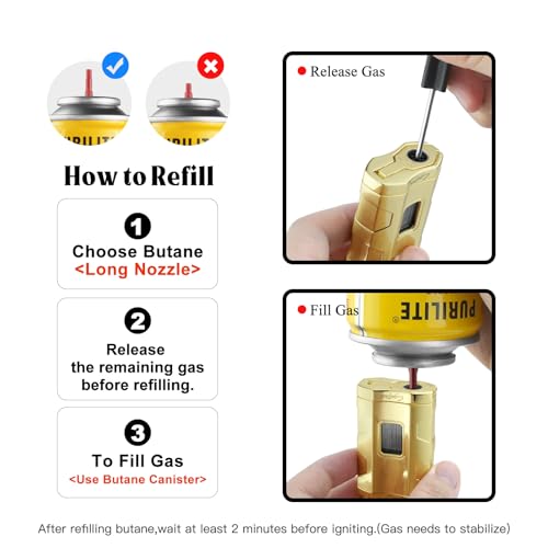 Encendedor Soplete Triple Llama Recargable Butano Dorado miniatura 6