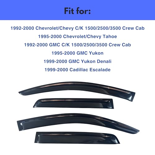 Image of IG Window Visors Fit for 1992-2000 Chevrolet /GMC C /K 1500 /2500 /3500 Crew Cab, Out-Channel Rain Guards Vent Deflector 4PC, 1995-2000 Chevy Tahoe /GMC Yukon, 1999-2000 GMC Yukon Denali /Cadillac Escalade