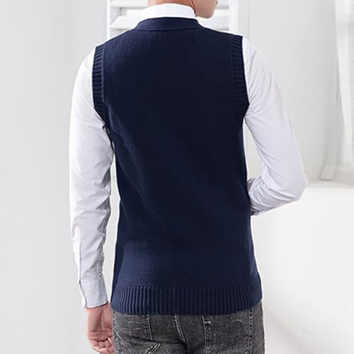 Men's Cable Knit Cardigan Vest Wool Blend V-Neck Button Sleeveless Vests Button Down Cardigan Waistcoats 6