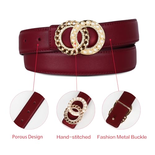 Image of Aurolran Women's Leather Belt with Buckle - Ideal for Dresses, Jeans, and Coats