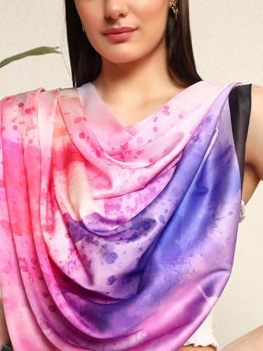 Image of Ravaiyaa - Attitude is everything Women Silk Digital Print Large Square Scarf Breathable Lightweight Neckerchief Printed Headscarf 40 inch x 40 inch Inch