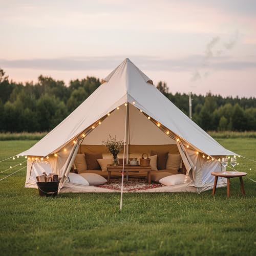 Image of AVAWING 3M Bell Tent, 4 Seasons Glamping Yurt tent for Camping with Stove Jack&Storage Pockets&Top Window&Roof Vents&Mesh Windows&Double-layers Door