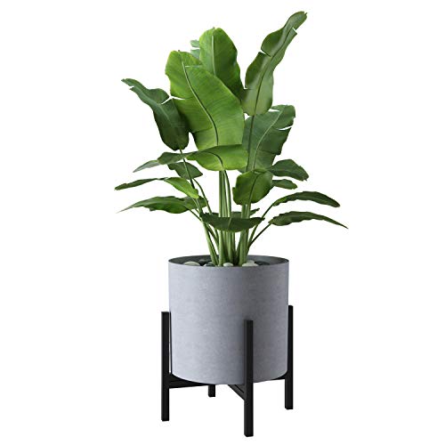 Faithland Plant Pot 14 Inch - Perfectly Fits Mid-Century Modern Plant Stand - Drainage Plug And Drainage Mesh Screen - Gray Planter Pot. #TOP5