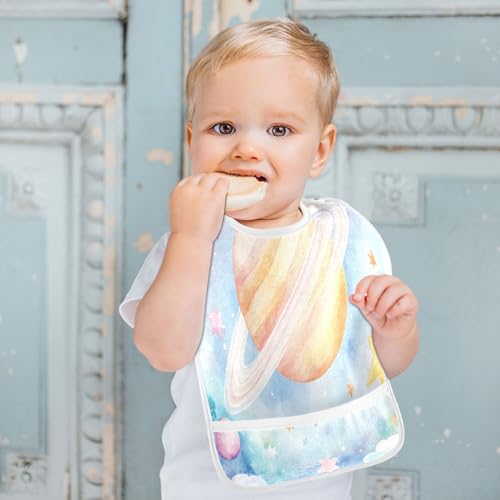 MCHIVER Stars Clouds Pink Baby Bibs for tag1 Waterproof Feeding Bib Apron with Food Cather Adjustable Cotton Food Eating Bib 2 Pack4