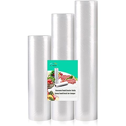 Vacuum Food Sealer Rolls, Homeasy 3 Pack Rolls 20cmX 3m/25cmX 3m/28cmX 3m Recyclable Vacuum Sealer Bags Reusable Food Storage Bags BPA Free Universal for All Vaccum Food Sealer Machines Cover