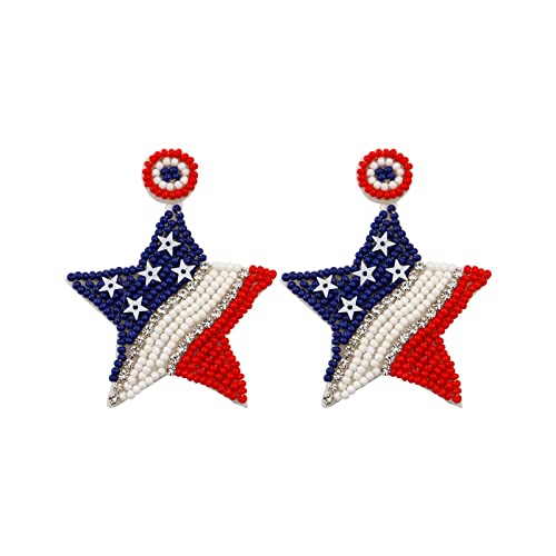 American Flag Dangle Earrings for Women Trendy, OUXi 4th Of July Handmade Patriotic Star Heart Shape Stud Earrings Gift for Independence Day Jewelry Accessory