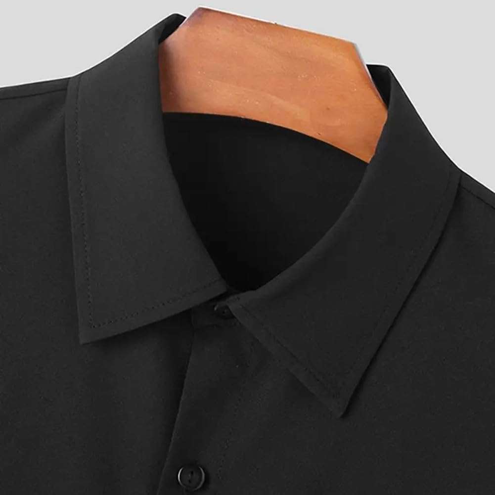 BlissfulAbode Chemise décontractée vintage pour homme avec col à revers boutonné, manches longues évasées, coupe ample