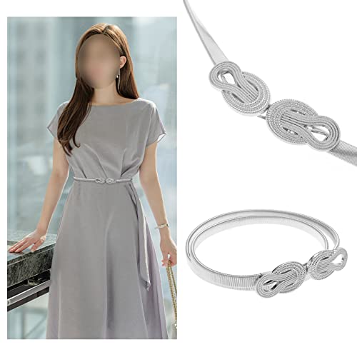 Create idea 2PCS Stretch Skinny Waist Belts Women Adjustable Slim Thin Belt Metal Belt with Interlock Buckle for 68-90cm Waist Size Shirt Dress Sweater Gold & Silver3