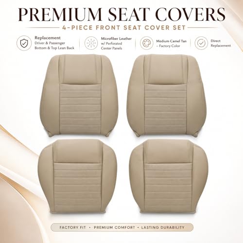 NLQR Tan Driver & Passenger Side Bottom & Top Lean Back Replacement Perforated Seat Covers Compatible with Ford Mustang GT V8 2005 2006 2007 2008 2009 by NLQR - Used condition - Image 4
