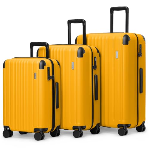 Image of Coolife Luggage Set, Light and Durable Hardshell, 3-Piece, Yellow