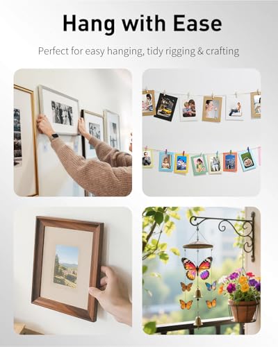 Image of Uniclife Picture Hanging Wire, 23 Feet 1 /32 inch Picture Wire Kit with D-Ring Hangers, Stainless Steel Wire Rope for up to 110 lbs, Trellis Wire Cable for Pictures Photo Frames and String Lights