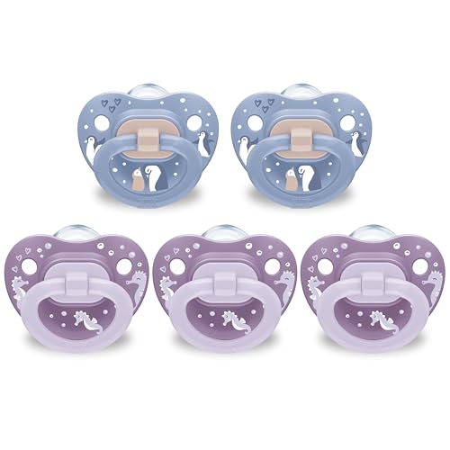 Image of NUK First Choice Classic Orthodontic Pacifier, 6-18 Months Baby Pacifier, Purple & Blue, Baby Must Haves, 5-Pack