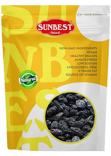 Sunbest Natural Jumbo Raisins Black 32 Oz (2 lbs) - Plump &amp; Juicy, Rich in Healthful Nutrients &amp; Dietary Fiber - Resealable Bag - Ideal for Snacking, Cooking &amp; Baking - Long lasting Freshness