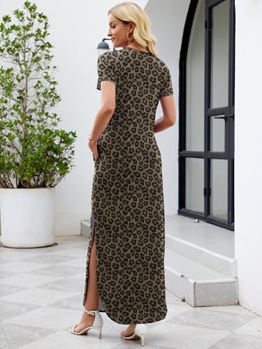 Image of Heymoments Womens Summer Maxi Dress Short Sleeve Casual Loose Long T Shirt Split Vacation Beach Sundress with Pockets