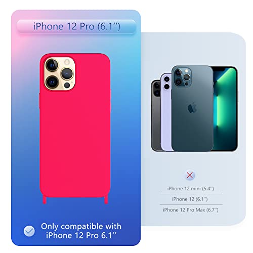 Image of Compatible with iPhone 12 Pro Case with Lanyard Crossbody iPhone Case with Strap Adjustable Shockproof Drop Protection Silicone Phone Cover for iPhone 12 Pro 6.1'' Neon Pink