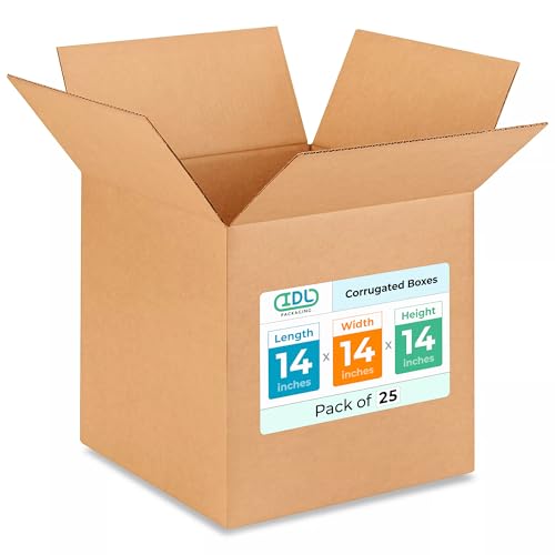 Medium Cube Moving &amp; Shipping Boxes 14"L x 14"W x 14"H (25-Pack) - Extra Strength 200 lb vs Regular - Corrugated Packaging Boxes - Heavy Duty Shipping Box - Cardboard Packing Box by IDL Packaging