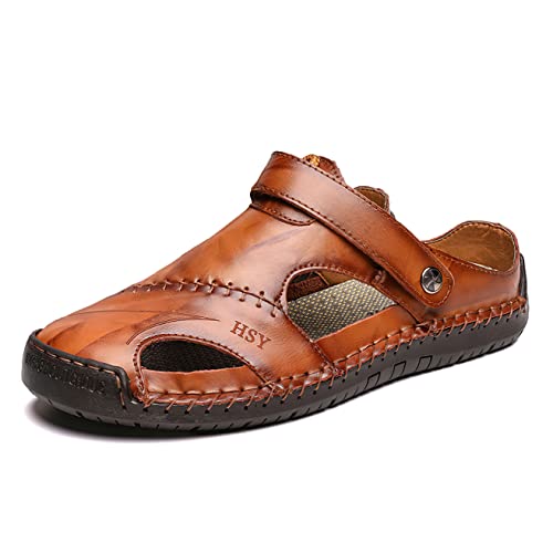 baobeijiadao Men's Outdoor Fisherman Shoes Closed Toe Handmade Leather Sandals Summer Slippers Sandal Walking Shoe