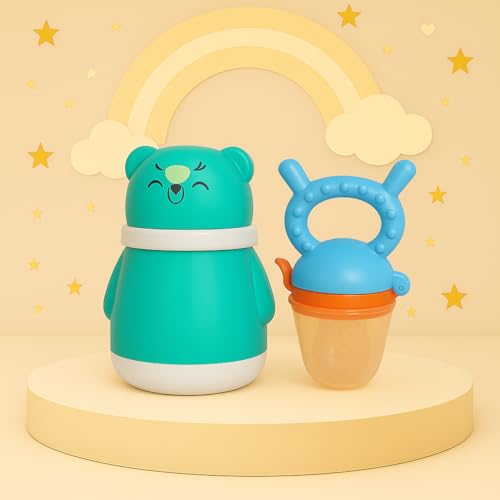 Image of Baby Skin Care Powder Talcum Puff Case Cum Container Box With Fruit Feeder Nibbler Teether For Babies /Kids /Toddler /New Born BPA Free (PATTERN 50)