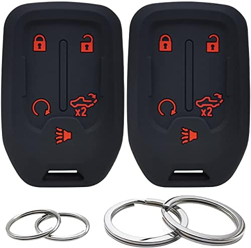 GFDesign 2 Pcs Silicone 5 Buttons Key Fob Cover Remote Case Keyless Protector Compatible with 2021 2020 2019 Chevrolet Chevy Silverado 1500 2500HD 3500HD GMC Sierra 1500 2500HD 3500HD