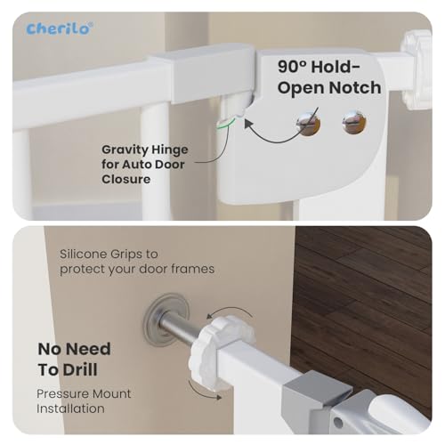 Image of Cherilo Baby Safety Gate for Kids & Pets (Fits 75-84 cm) | 1 Year Manufacturer Warranty | Pressure Mounted Safety Gate for Kids Home | Adjustable, Auto-Close, No-Drill Installation - White