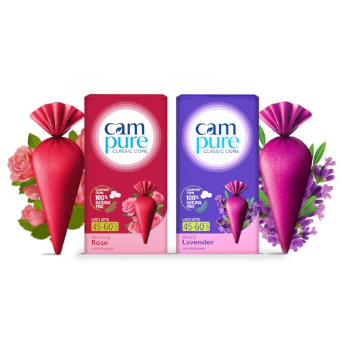 Image of CamPure Camphor Cone (1 Rose + 1 Lavender) Pack Of 2-100% Organic | Air Freshener For Car, Wardrobe, Office Cabin's, Drawers, Travel Bag & Bathroom