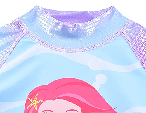 Image of Hilor Girl's Two Piece Swimsuits Long Sleeves Rashguard UPF 50+ Tankini Set Bathing Suits