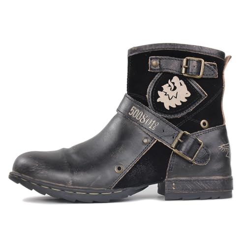 Image of OSSTONE Moto Boots for Men Fashion Zipper-up Leather Chukka Boots Casual Shoes OS-5008-1-BP-US-R Vintage Brown