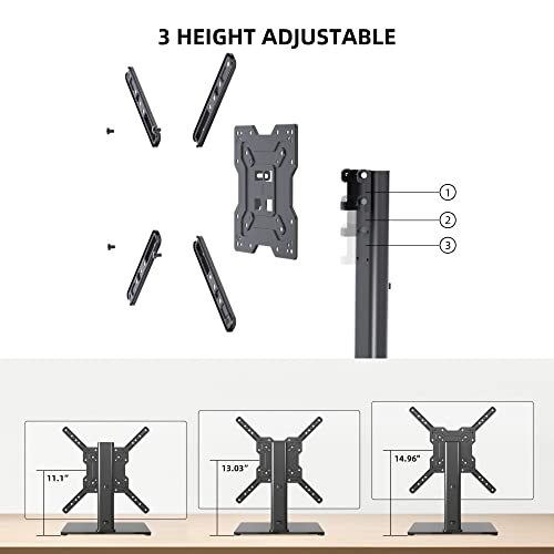 XINLEI Universal TV Stand Base, Table Top TV Stand for 17-55 Inch LCD/LED TVs, Height Adjustable Monitor Mount Stand with Tempered Glass Base Holds up to 88lbs VESA 400x400mm, TS102 - Thumbnail 4