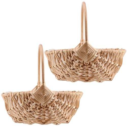 HEIHAK 2 Pack Wicker Basket With Handle Foraging With Plastic Liner Shopping and Wedding Flower Basket for Home Party Decor