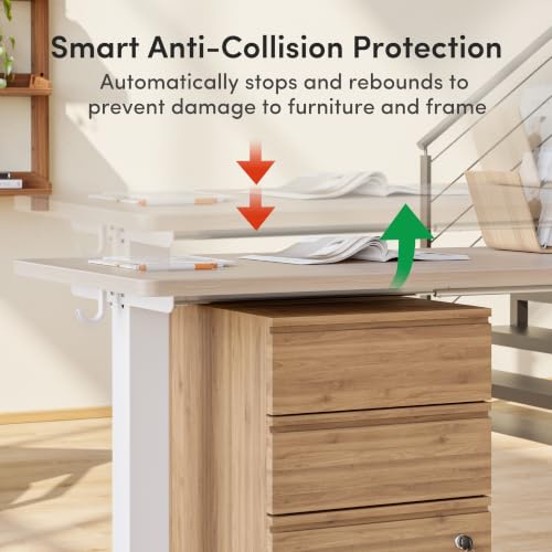 Image of FEZIBO 75 inch x 63 inchL Shaped Standing Desk Adjustable Height, Electric Stand up Corner Computer Desk, Sit Stand Home Office Desk with Splice Board, Light Walnut