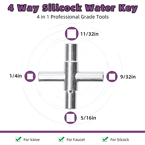 Swpeet 3Pcs Water Meter Key Wrench And 4-Way Sillcock With 4-Way Multi Functional Utility Tool Assortment Kit, Industrial Grade Curb Key Water Shut Off Tool Perfect For Valves, Faucets, And Spigots #TOP2