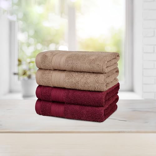 Image of MYTRIDENT Soft Comfort Air Rich Towel 100% Cotton Hand Towel for Daily use, 500 GSM Highly Absorbent Towels for Men /Women, 4Pc Hand Towel Set (41 cm X 66 cm), Acorn and Wine red
