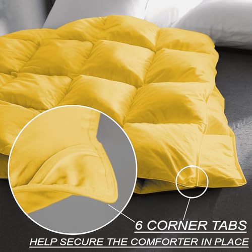 Image of King Size Comforter Set - All Season Down Alternative Bedding Comforter Set - Quilted Duvet Insert with Corner Tabs - Box Stitched Blanket - Breathable, Soft - Gold