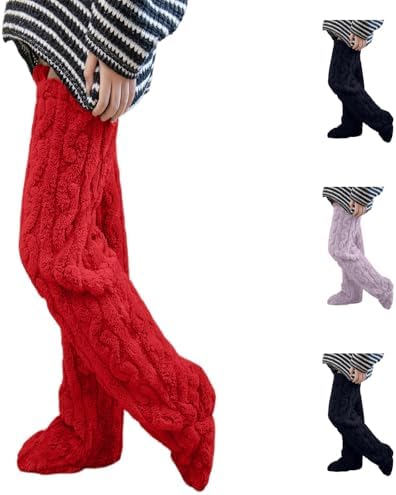 Women's Fuzzy Thigh High Socks Over Knee High Plush Fluffy Slipper Stockings Winter Indoor Home Sleeping Long Leg Warmers