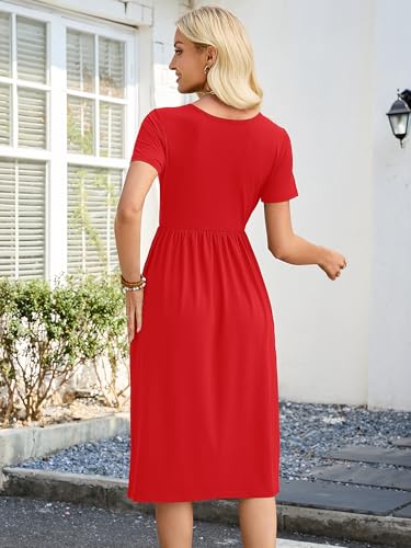 Image of Heymoments Women's Casual Short Sleeve Midi Dress Crewneck A Line Tiered Flowy Loose Travel Long Dresses with Pockets