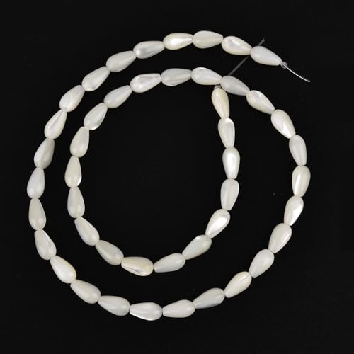 Image of HAAMIIQII Natural White Mother of Pearl Shell Beads 5x9mm Waterdrop Shape Semi Precious Stone Loose Gemstone Beads for Jewelry Making Strand 15 Inch (44-46pcs)