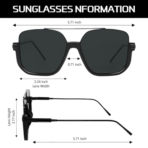 Image of GUVIVI Retro Oversized Aviator Sunglasses for Women Men Square Double Bridge Pilot Sun Glasses 70s Trendy Shades