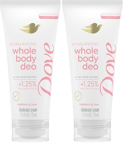 Image of Dove Whole Body Deodorant Aluminum Free pH Balancing Cream Raspberry & Rose for 72h Odor Control 2.5 Oz,(Pack of 2)