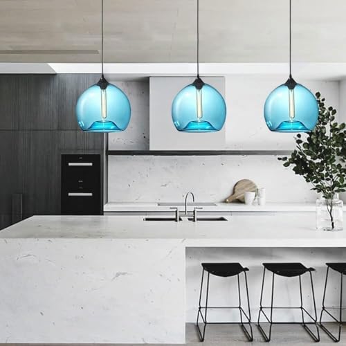 Lámpara moderna costera y de techo for comedor en cristal azul y vidrio soplado 4