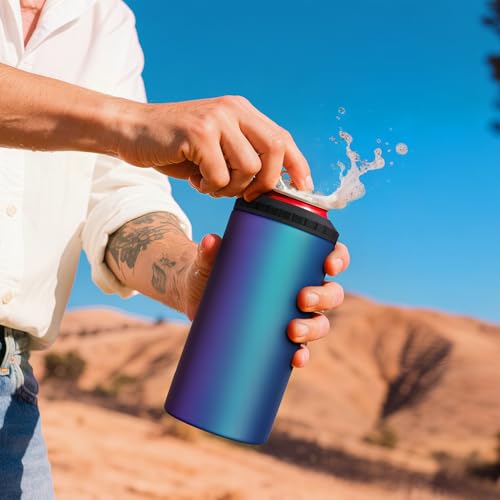 Image of 3 in 1 Slim Can Cooler for 12 OZ Skinny Can, Regular Can & Beer Bottle - Keep Cold for 6 Hours - Double Walled Insulated Stainless Steel Vacuum Beverage Insulator (Aurora)