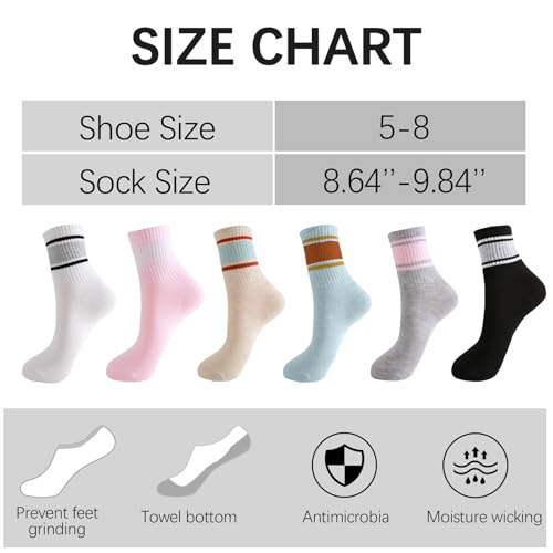 Image of Women's Premium Moisture Transferring Crew Socks, Suitable for Casual Sports, Soft and Comfortable(3P Pink+3p Beige)