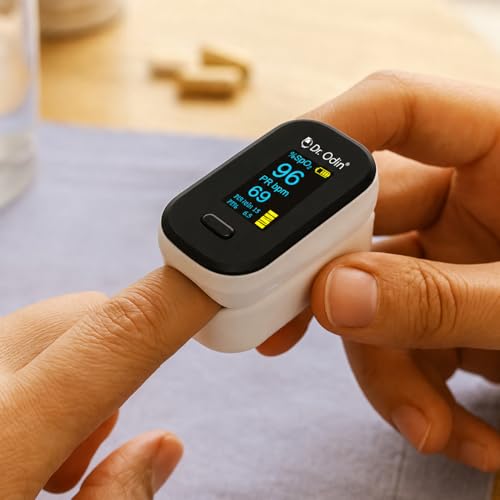 Image of Dr. Odin OPO 103 Fully Automatic Pulse Oximeter for SpO₂ & Pulse Rate Monitoring with Dual-Color 360 Rotating Display, Perfusion Index, Respiratory Rate Indicator & Auto Shut-Off (White)