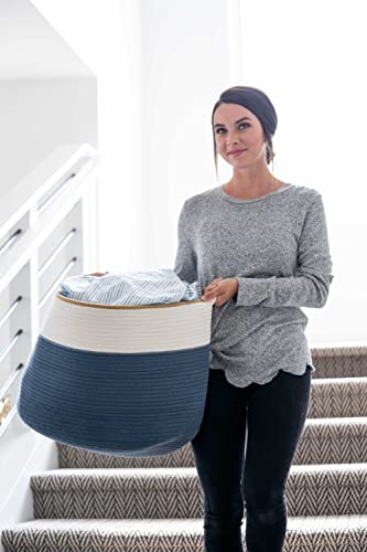 Little Hippo COTTON_ROPE_BASKET Baskets Xxxl Large Cotton Rope Basket 22 Inchx22 Inchx14 Inch Storage Woven Blanket Organizer thumb #2