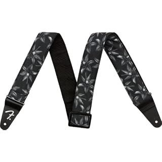 Fender® »HAWAIIAN GUITAR STRAP« Sangle pour guitare| Largeur: 5cm | Longueur: 86-150cm | Couleur: Black Floral - Les Beatles, Paul McCartney, John Lennon, RIngo Starr, George Harrison