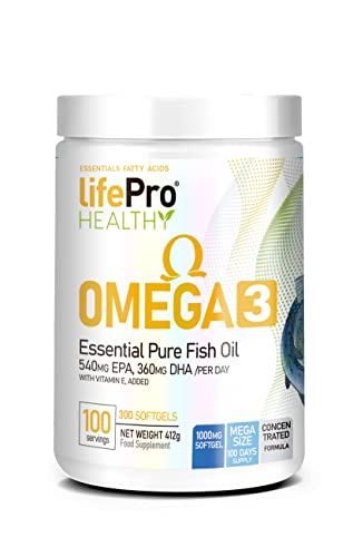 Life Pro Omega 300 Perlas 4000mg con Vitamina E, 100 Tomas, 35% EPA y 25% DHA, hasta 4000mg por Dosis, Suplemento para la Salud Cardiovascular, Aceite de Pescado Puro y Destilado