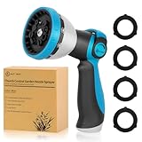 AUTOMAN Garden Hose Nozzle - 10 Adjustable Spray Patterns, Thumb Flow Control Hose Sprayer, Water Hose Spray Nozzle for Plants Watering, Car Washing, Window Cleaning, Pets Bathing, Outdoor Fun, Blue