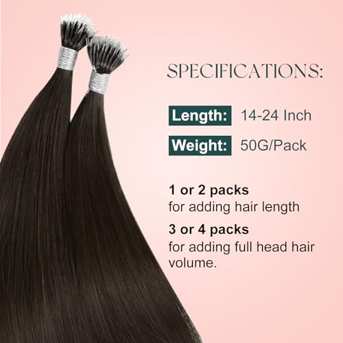 Image of Easyouth Nano Hair Extensions Human Hair Dark Brown Nano Ring Hair Extensions Human Hair Brown 18 Inch 50G Nano Hair Extension for Daily Wear 50S Cold Fusion Hair Extension for Women