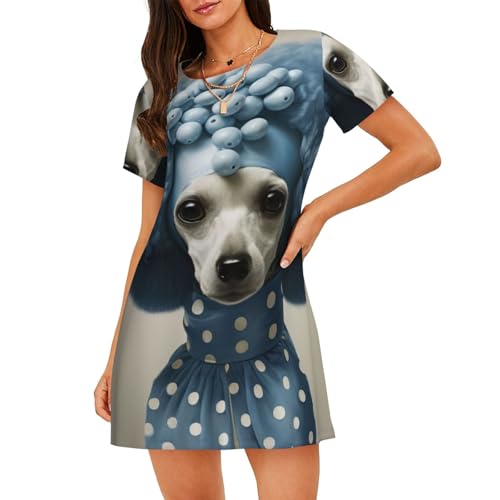 Chemise de nuit manches courtes bleue à pois pour des matins cocooning