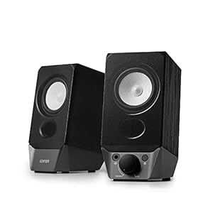Edifier R19BT 2.0 PC-Lautsprechersystem mit Holzgehäuse, Bluetooth 5.3, voller Stereoklang, starker Bass, Lautstärkeregler, 3,5 mm Eingang/USB-A Soundkarte für Computer/TV/Smartphone/Tablet – Schwarz
