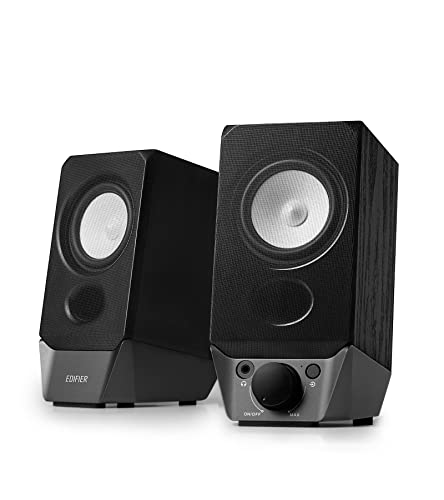 Edifier R19BT 2.0 PC-Lautsprechersystem mit Holzgehäuse, Bluetooth 5.3, voller Stereoklang, starker Bass, Lautstärkeregler, 3,5 mm Eingang/USB-A Soundkarte für Computer/TV/Smartphone/Tablet - Schwarz